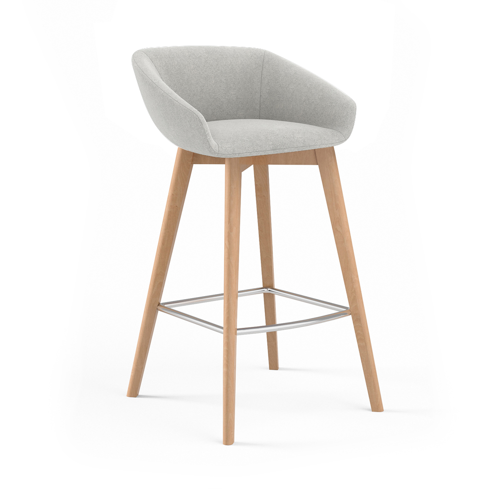 816-L48-BH<br>Breanna Stool<br>Bar Height Four Leg Wood Base with Chrome Footrest